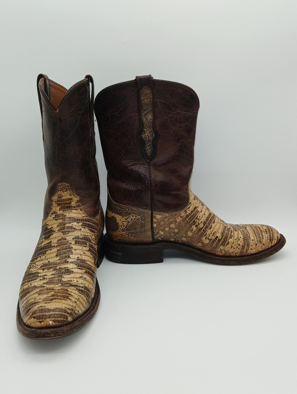 Black Jack Brown & Tan Leather Western Cowboy Boots - Vintage